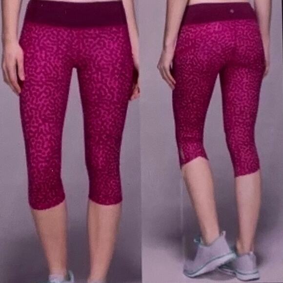Lululemon Run Top Speed Crop Ace Spot Jewelled Magenta Leggings SZ 8 EUC - Picture 1 of 10